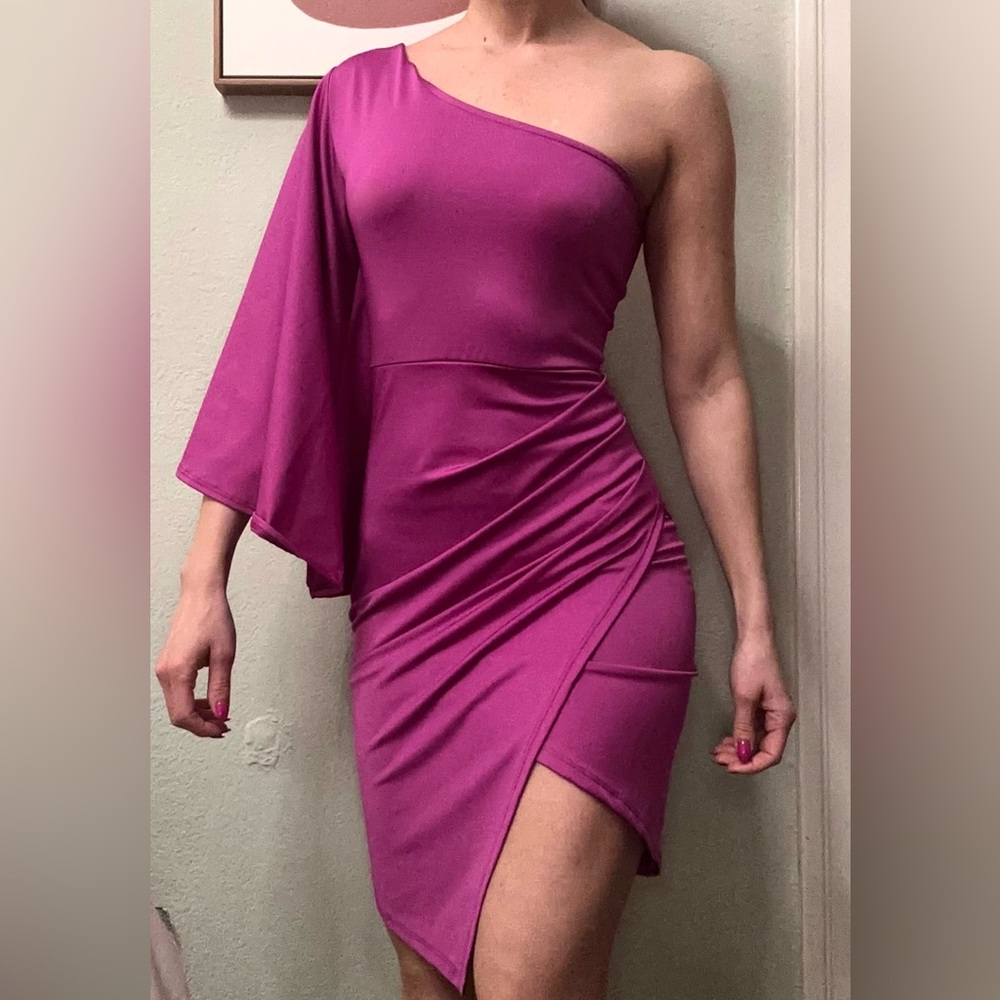 Fashion Nova Vibrant Purple One-Shoulder Mini Dress